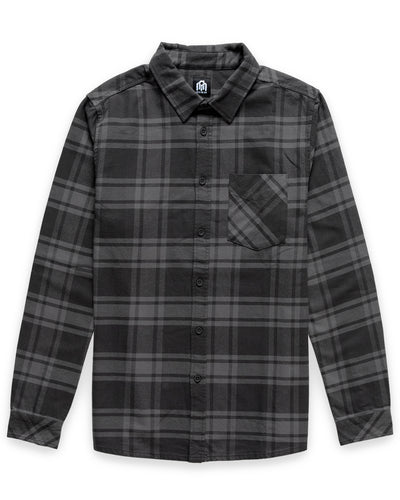 Fairbanks Flannel-Charcoal Two-Color Plaid-Regular-Mock--Model---L