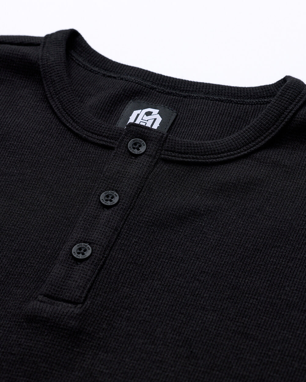 Long Sleeve Waffle Knit Henley - Non-Branded-Black-Detail--Zac---L-Regular