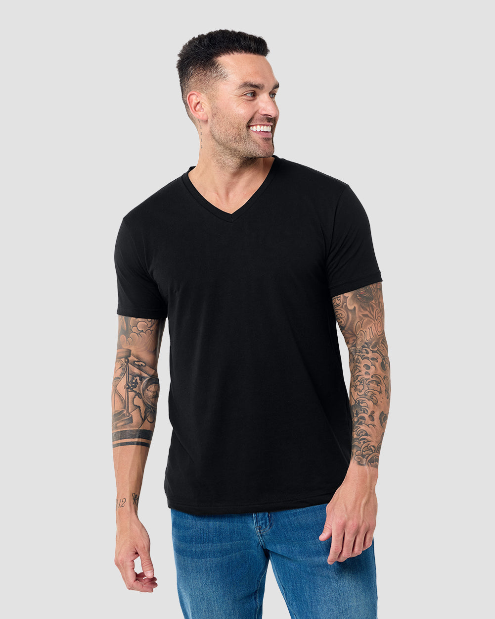 V-Neck Tee - Non-Branded-Black-Tall-Regular-Front--Model---L