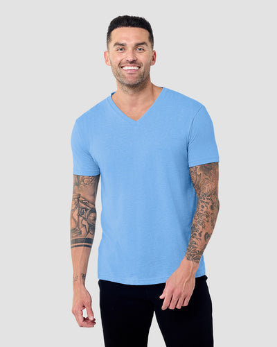 V-Neck Tee - Non-Branded-Heather Columbia Blue-Reg-Regular-Front--Model---L