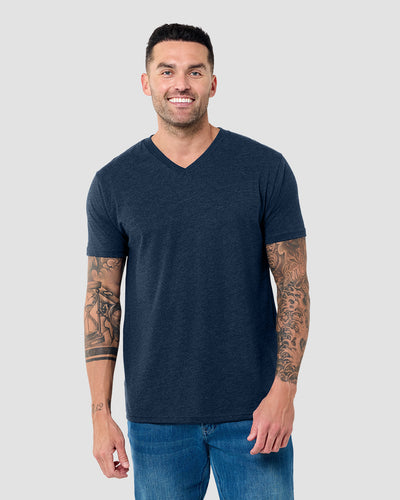 V-Neck Tee - Non-Branded-Navy-Reg-Regular-Front--Model---L