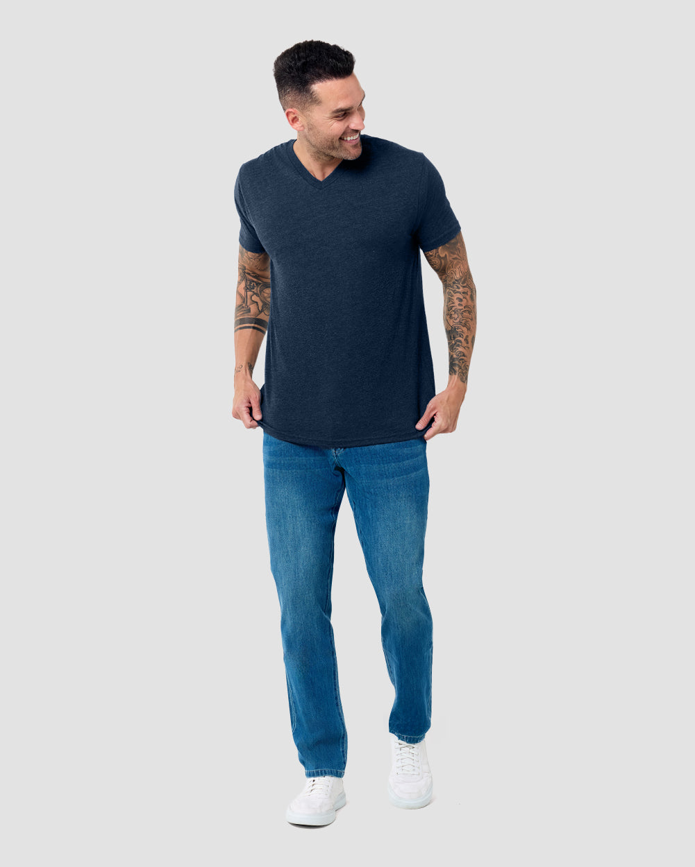 V-Neck Tee - Non-Branded-Navy-Reg-Regular-Full--Model---L