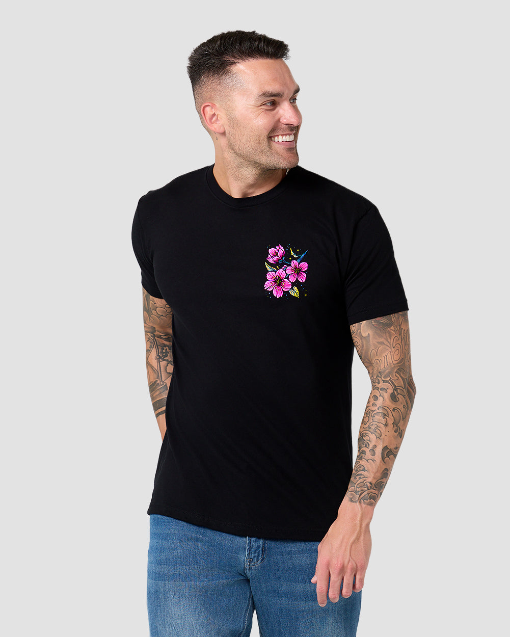 Jelly Blossom Tee-Black-Regular-Front--Model---L