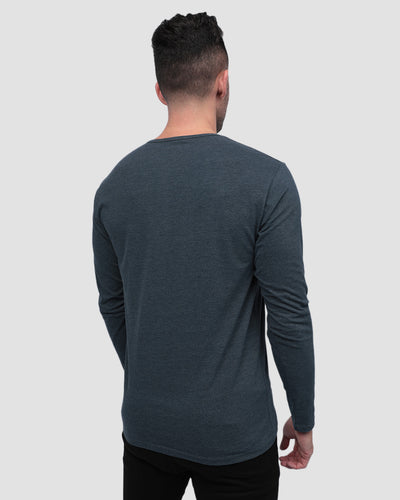 Long Sleeve Henley Tee - Non-Branded-Navy-Regular-Back--Model---L