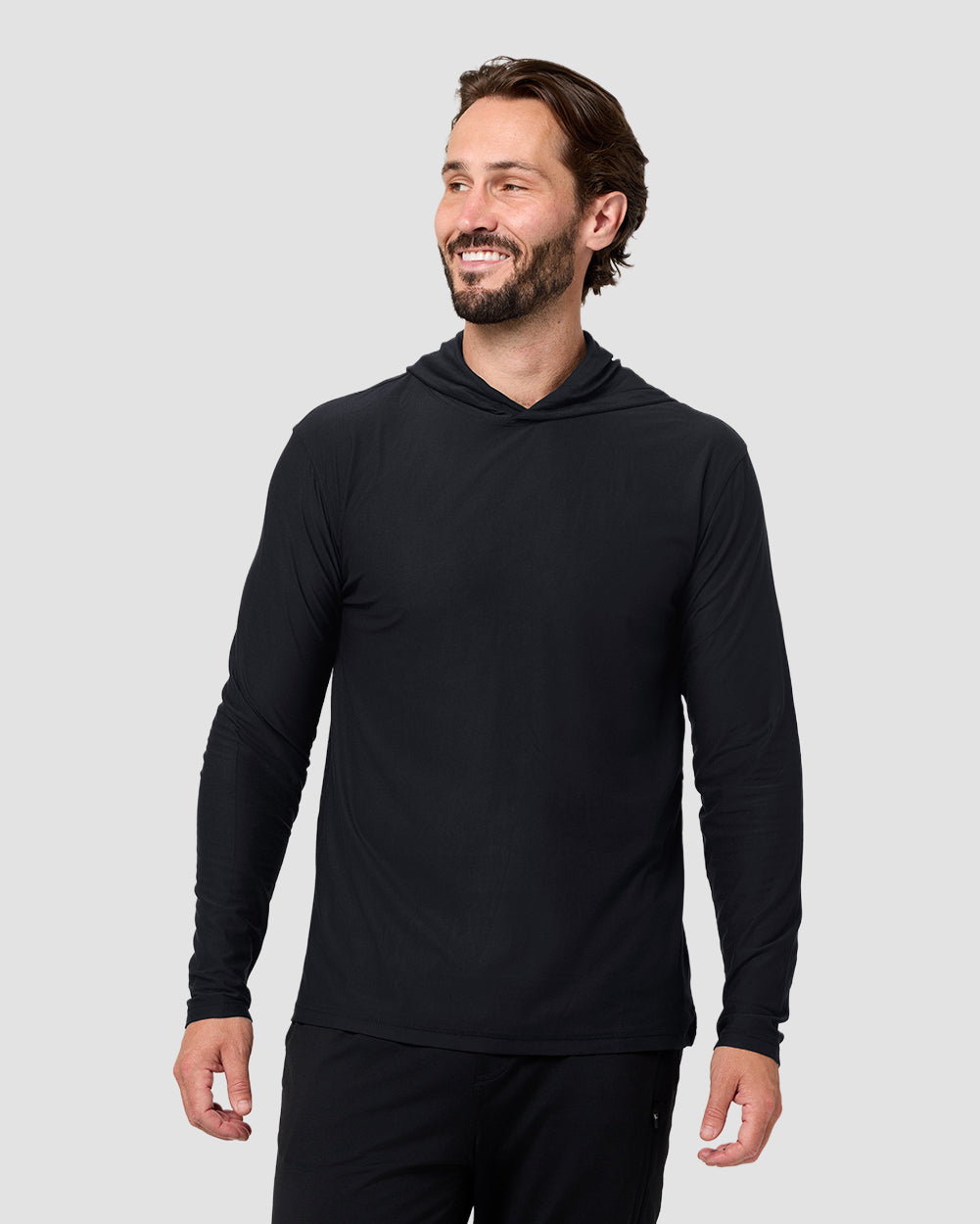 Long Sleeve Hooded Active Tee - Non-Branded-Black-Regular-Front--Model---L