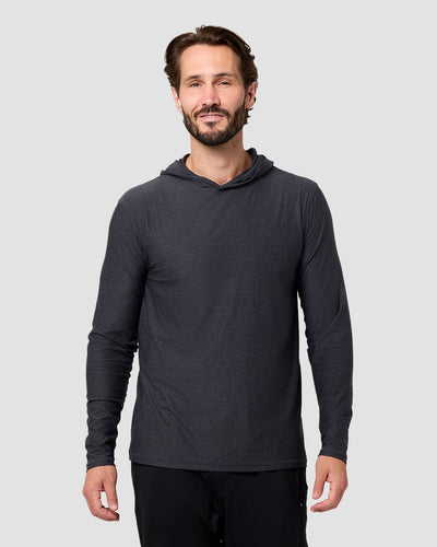 Long Sleeve Hooded Active Tee - Non-Branded-Charcoal-Regular-Front--Model---L