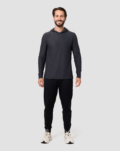 Long Sleeve Hooded Active Tee - Non-Branded-Charcoal-Regular-Full--Model---L