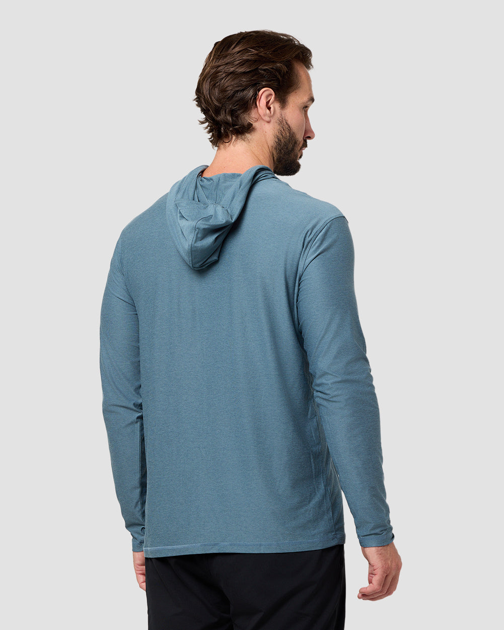 Long Sleeve Hooded Active Tee - Non-Branded-Indigo-Regular-Back--Model---L
