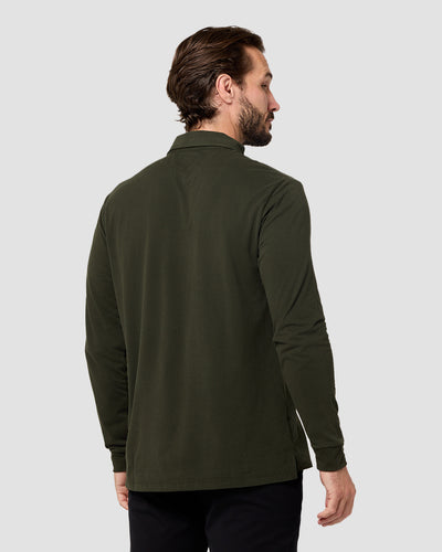 Long Sleeve Polo - Non-Branded-Midnight Olive-Reg-Regular-Back--Model---L