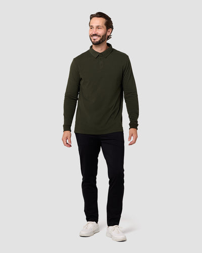 Long Sleeve Polo - Non-Branded-Midnight Olive-Reg-Regular-Full--Model---L