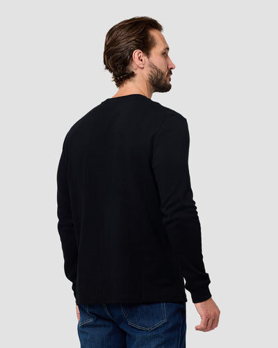 Long Sleeve Waffle Knit Crew - Non-Branded-Black-Reg-Regular-Back--Model---L