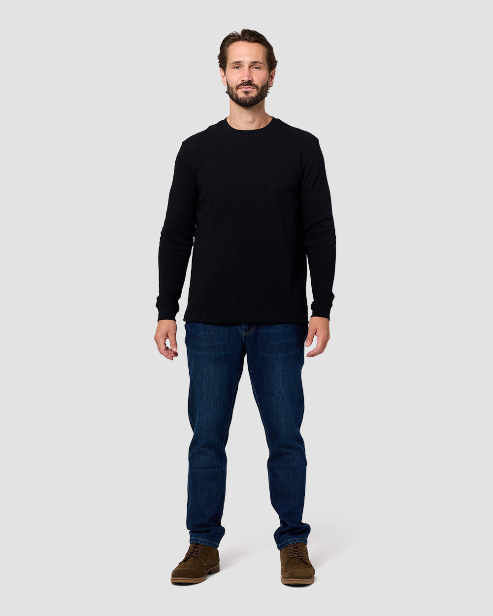 Long Sleeve Waffle Knit Crew - Non-Branded-Black-Reg-Regular-Full--Model---L