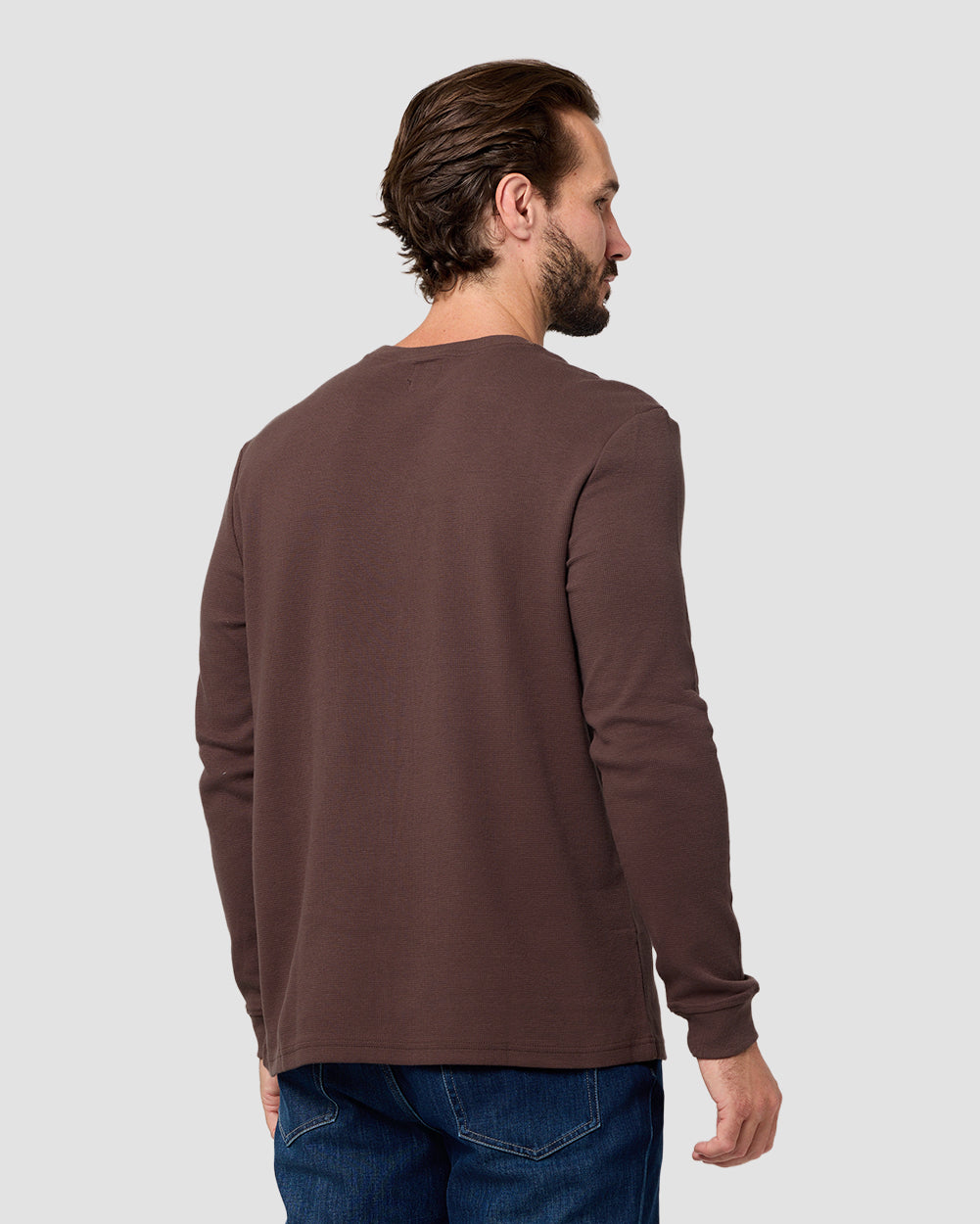 Long Sleeve Waffle Knit Crew - Non-Branded-Brown-Reg-Regular-Back--Model---L