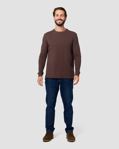 Long Sleeve Waffle Knit Crew - Non-Branded-Brown-Reg-Regular-Full--Model---L