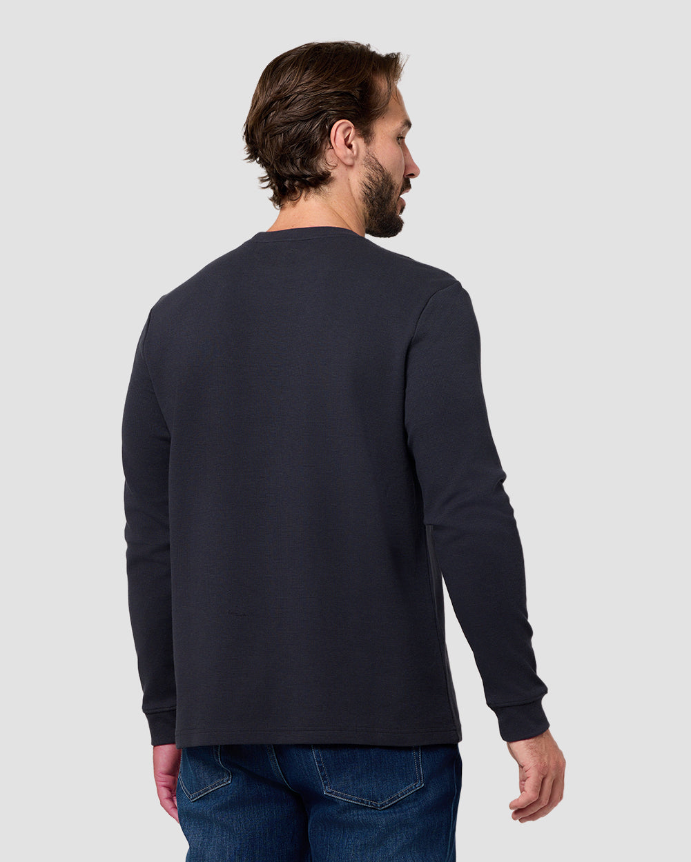 Long Sleeve Waffle Knit Crew - Non-Branded-Charcoal-Reg-Regular-Back--Model---L