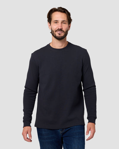 Long Sleeve Waffle Knit Crew - Non-Branded-Charcoal-Reg-Regular-Front--Model---L