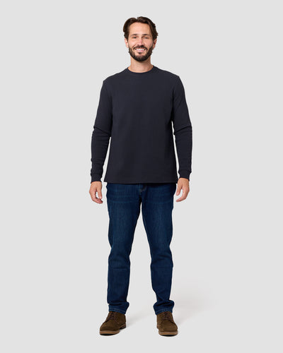 Long Sleeve Waffle Knit Crew - Non-Branded-Charcoal-Reg-Regular-Full--Model---L