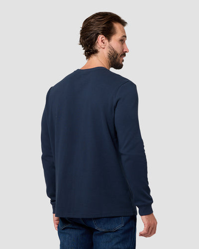 Long Sleeve Waffle Knit Crew - Non-Branded-Navy-Reg-Regular-Back--Model---L