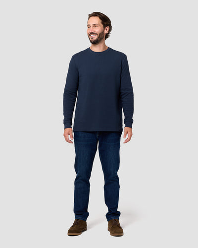 Long Sleeve Waffle Knit Crew - Non-Branded-Navy-Reg-Regular-Full--Model---L