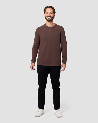 Long Sleeve Waffle Knit Henley-Brown-Regular-Full--Model---L