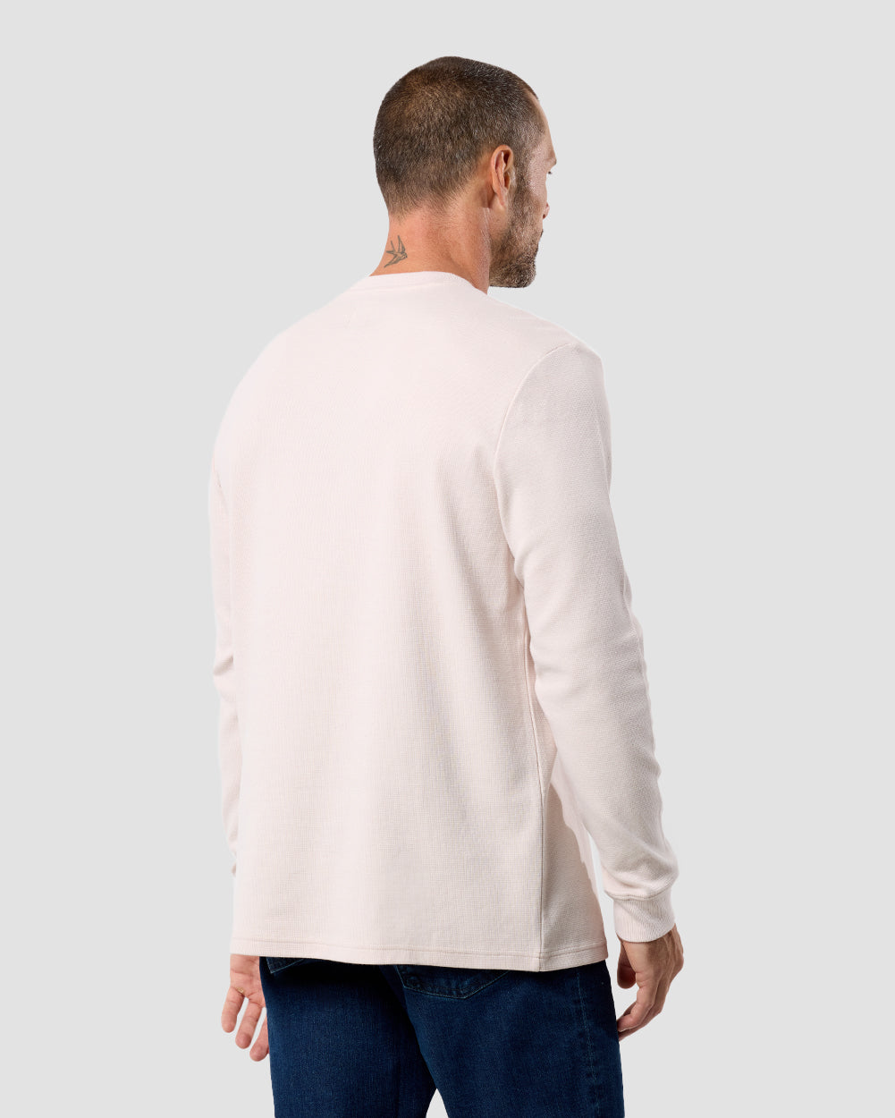 Long Sleeve Waffle Knit Crew - Non-Branded-Beige-Regular-Back--Model---L