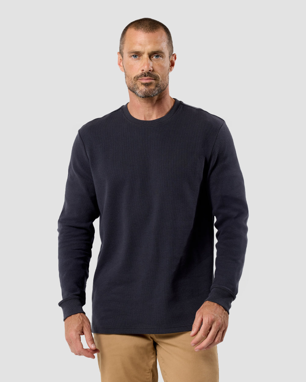 Long Sleeve Waffle Knit Crew - Non-Branded-Charcoal-Regular-Front--Model---L