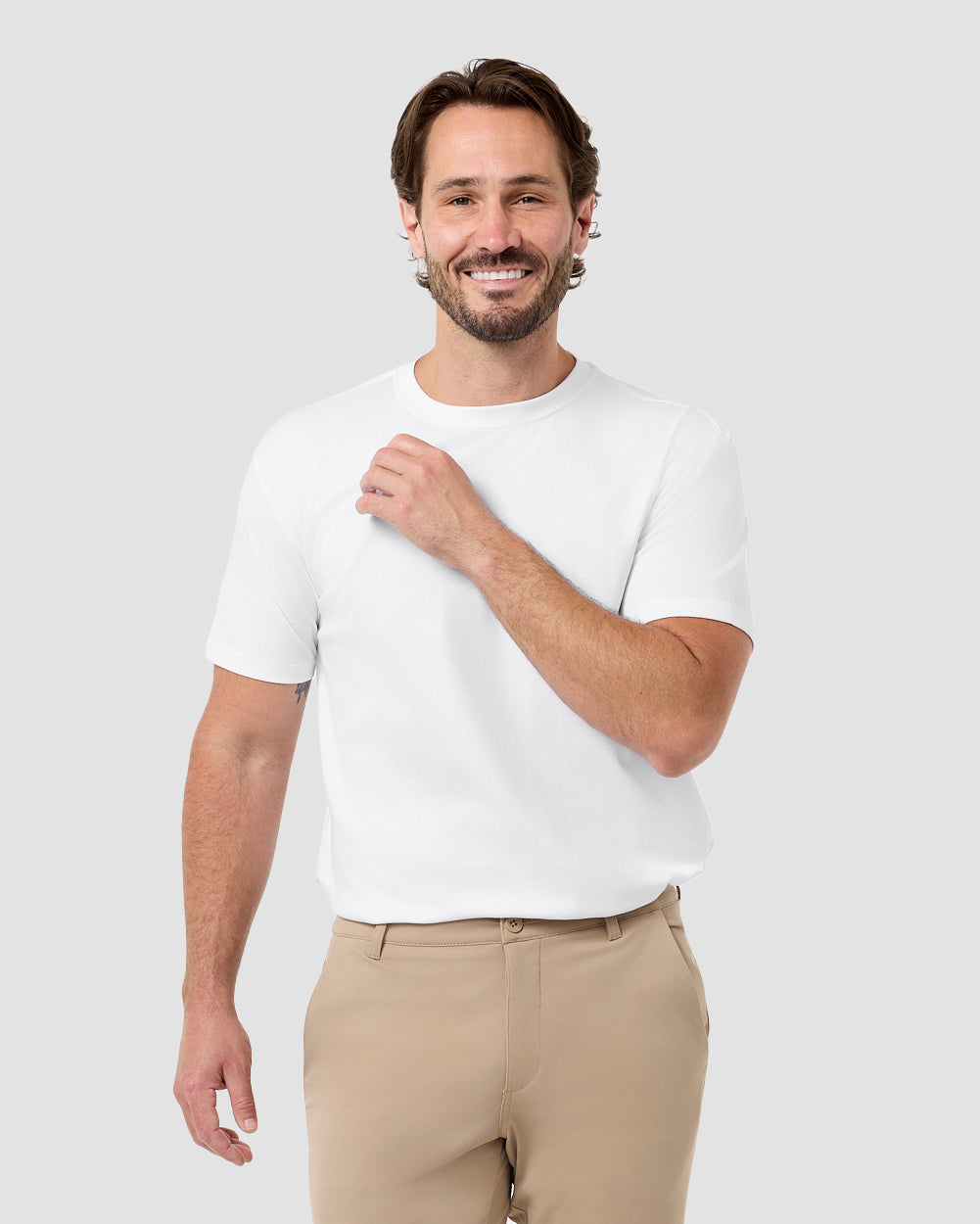 Pima Cotton Tee-White-Regular-Front2--Model---L