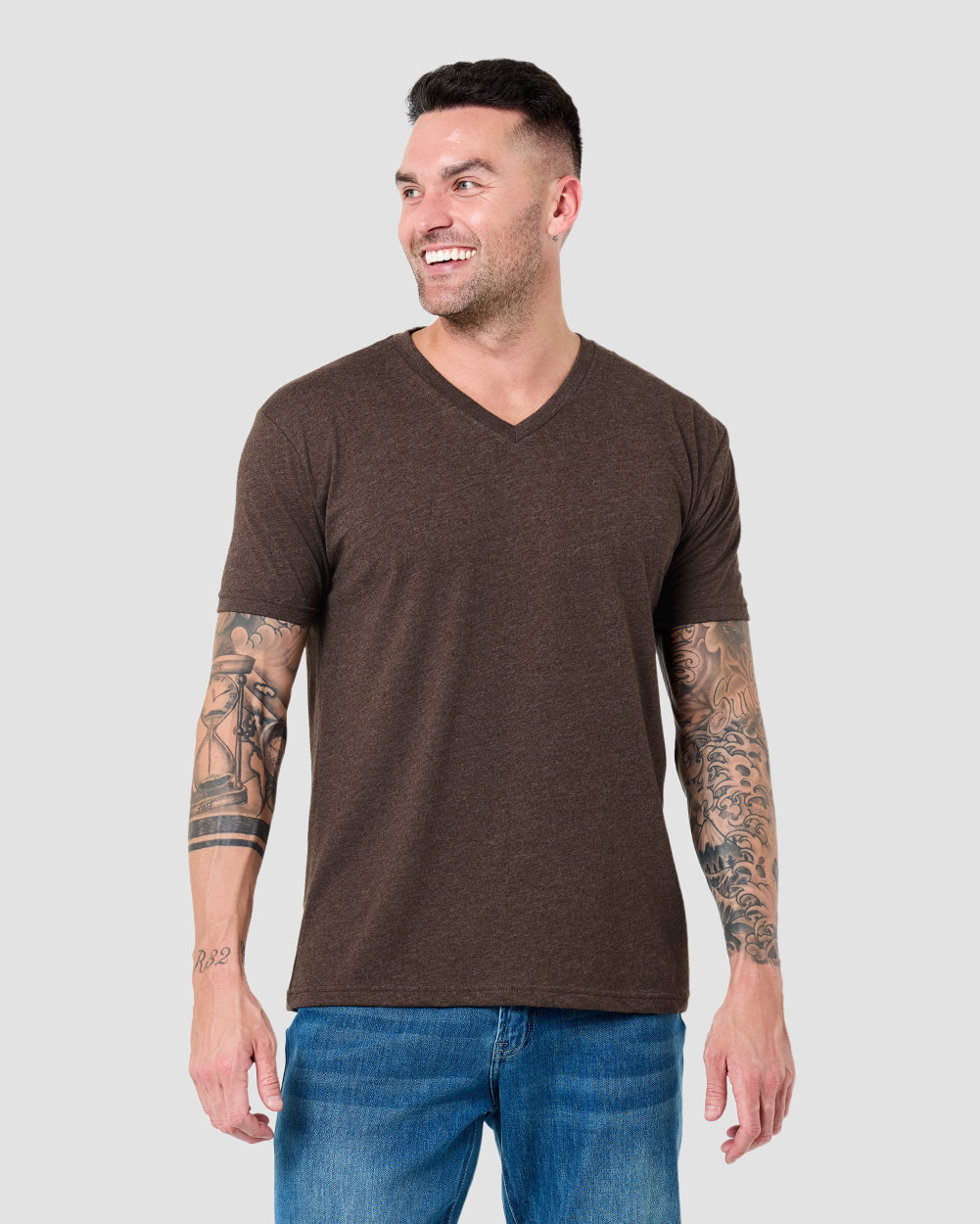 V-Neck Tee - Non-Branded-Brown-Reg-Regular-Front--Model---L
