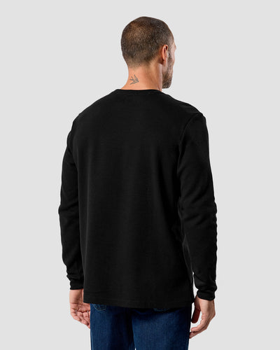 Long Sleeve Waffle Knit Crew - Non-Branded-Black-Reg-Regular-Back--Model---L