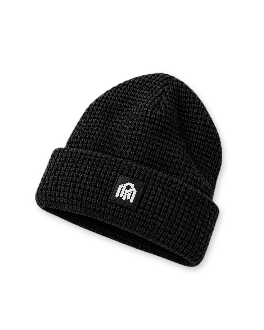 Waffle Knit Beanie-Black-Regular-Front