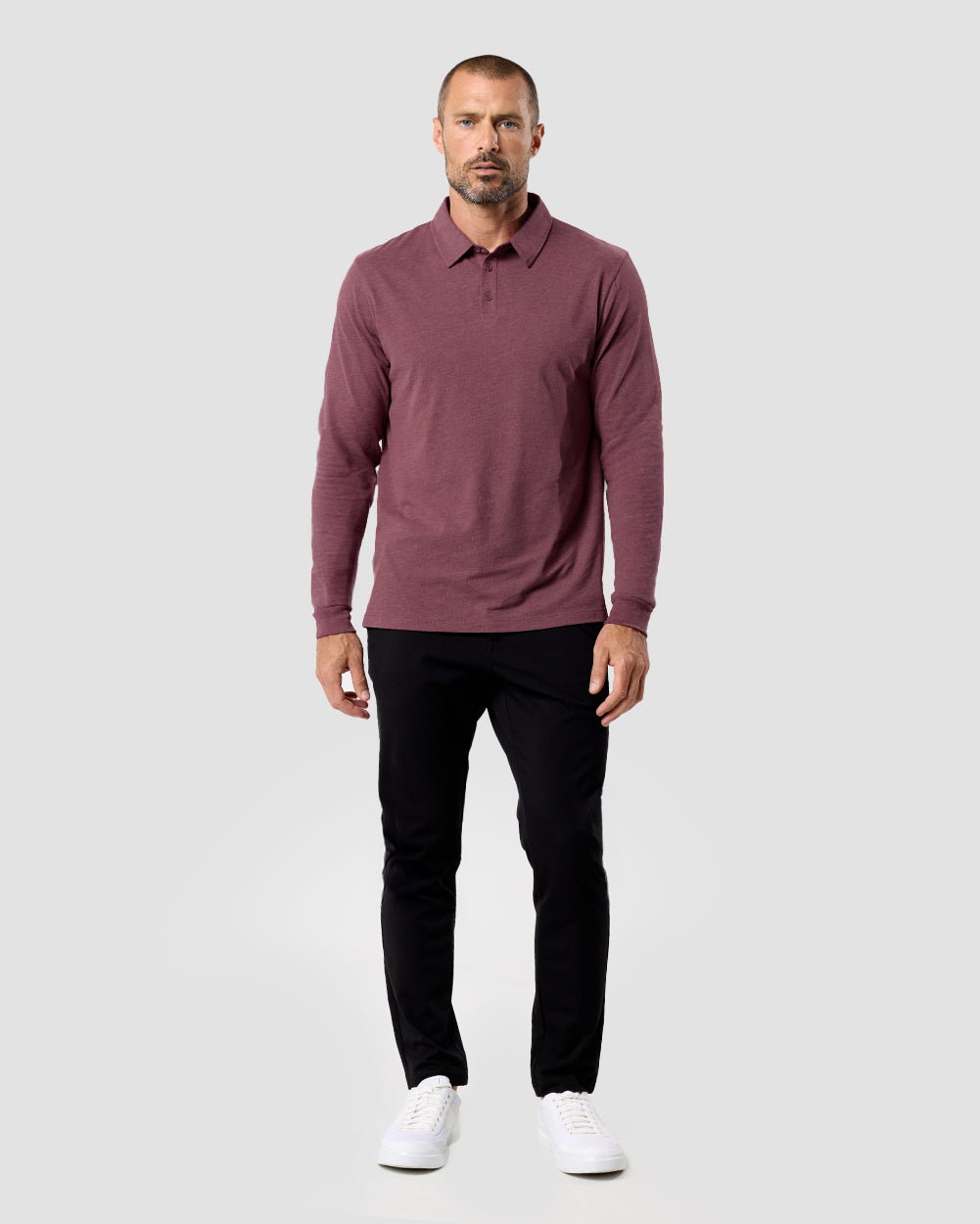 Long Sleeve Polo - Non-Branded-Maroon-Reg-Regular-Full--Model---L
