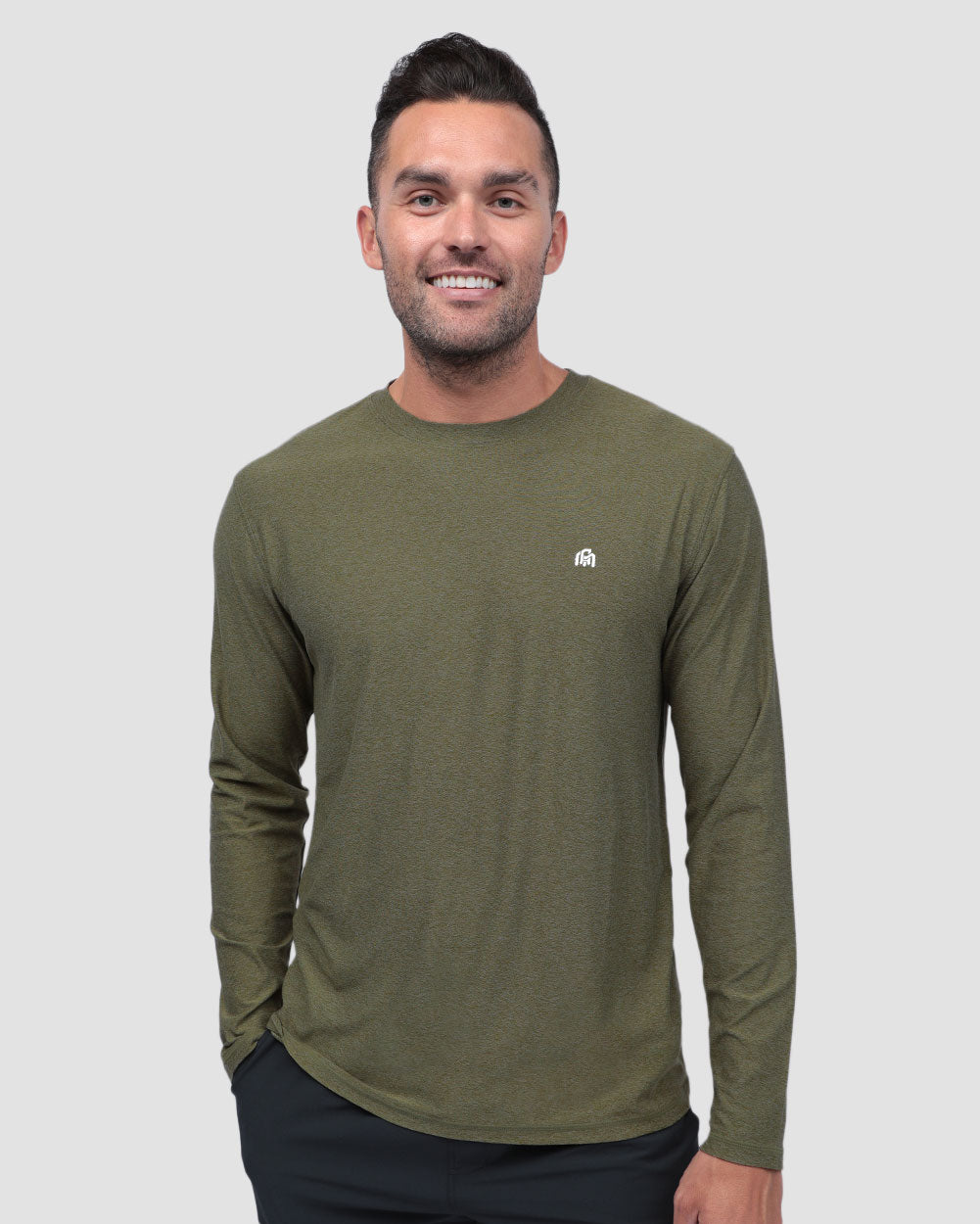 Long Sleeve Active Tee - Branded-Olive Green-Regular-Front--Model---L