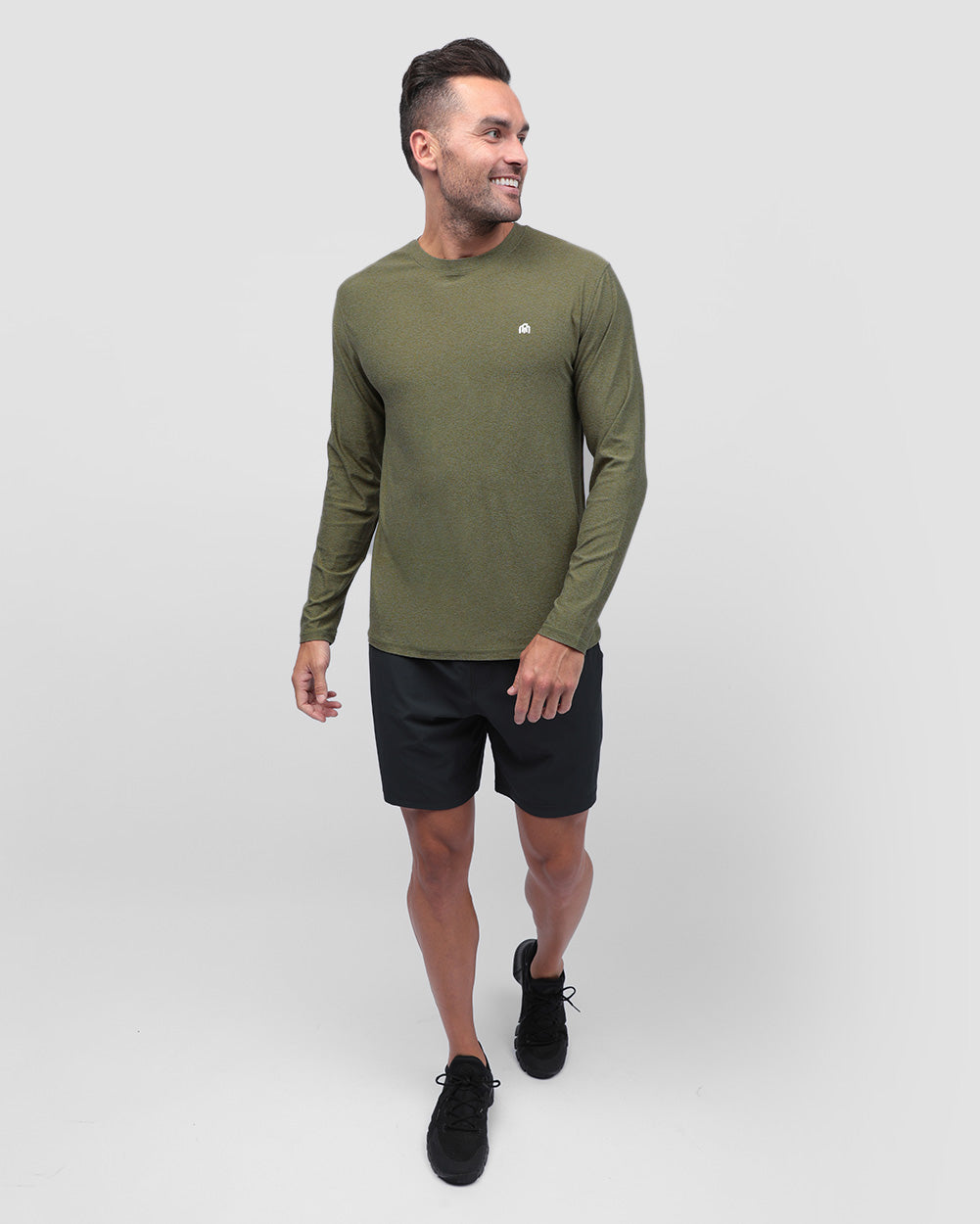 Long Sleeve Active Tee - Branded-Olive Green-Regular-Full--Model---L