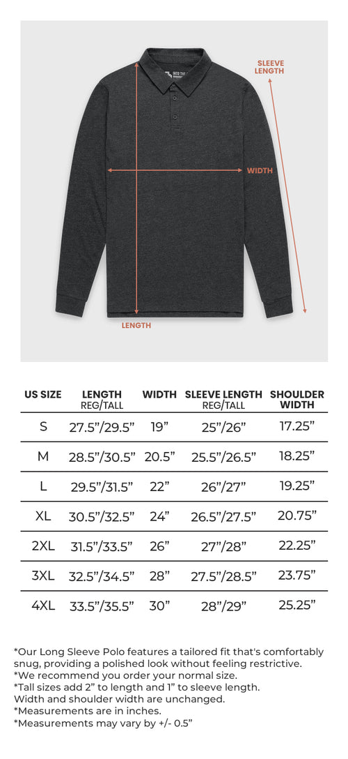 Long Sleeve Polo Size Chart