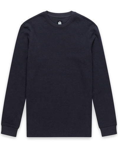 Long Sleeve Waffle Knit Crew - Non-Branded-Charcoal-Regular-Mock--Model---L