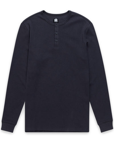 Long Sleeve Waffle Knit Henley-Charcoal-Mock--Model---M-Regular