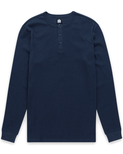 Long Sleeve Waffle Knit Henley-Navy-Mock--Model---M-Regular