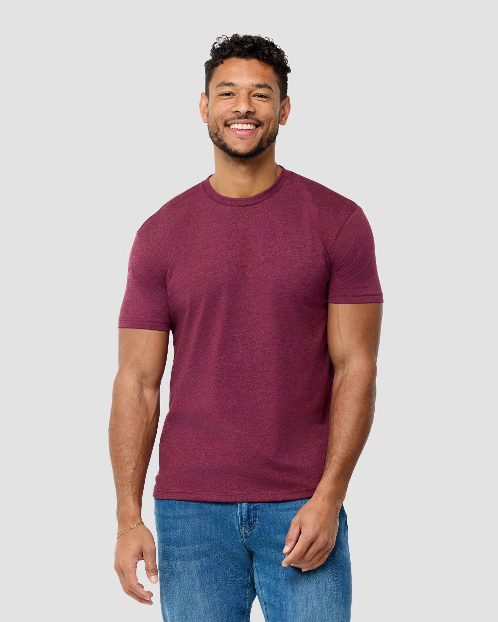 Basic Tee - No Logo-Heather Maroon-Reg-Regular-Front--Model---L
