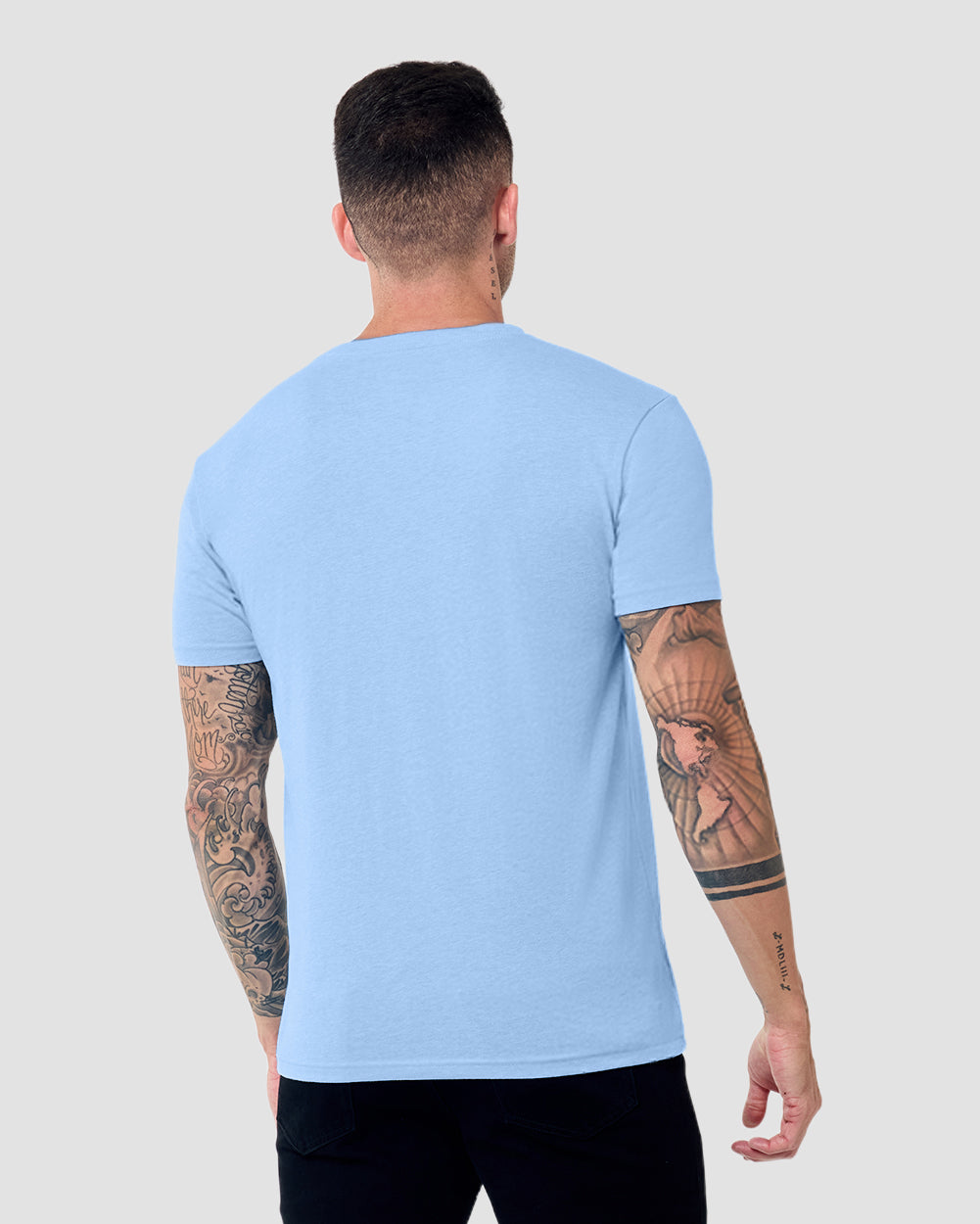 V-Neck Tee - Non-Branded-Heather Columbia Blue-Reg-Regular-Back--Model---L
