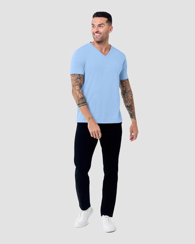 V-Neck Tee - Non-Branded-Heather Columbia Blue-Reg-Regular-Full--Model---L