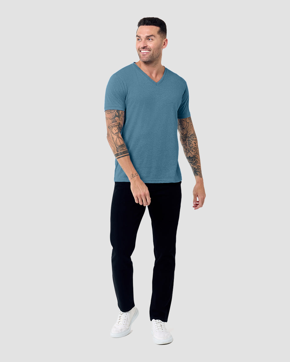 V-Neck Tee - Non-Branded-Indigo-Reg-Regular-Full--Model---L