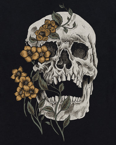 Bone Blossom Tee-Black-Regular-Swatch--Model---L