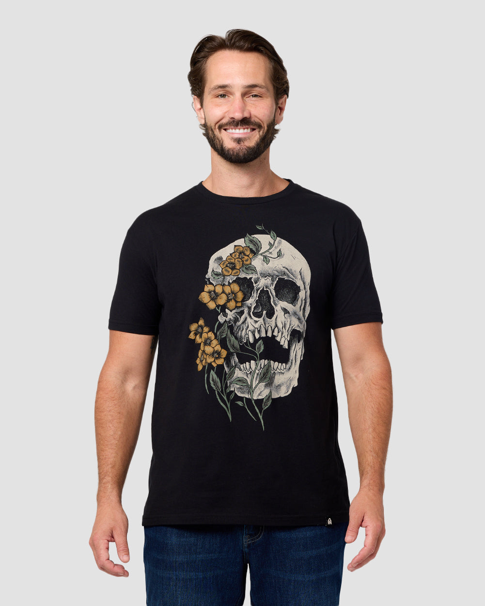 Bone Blossom Tee-Black-Regular-Front--Model---L