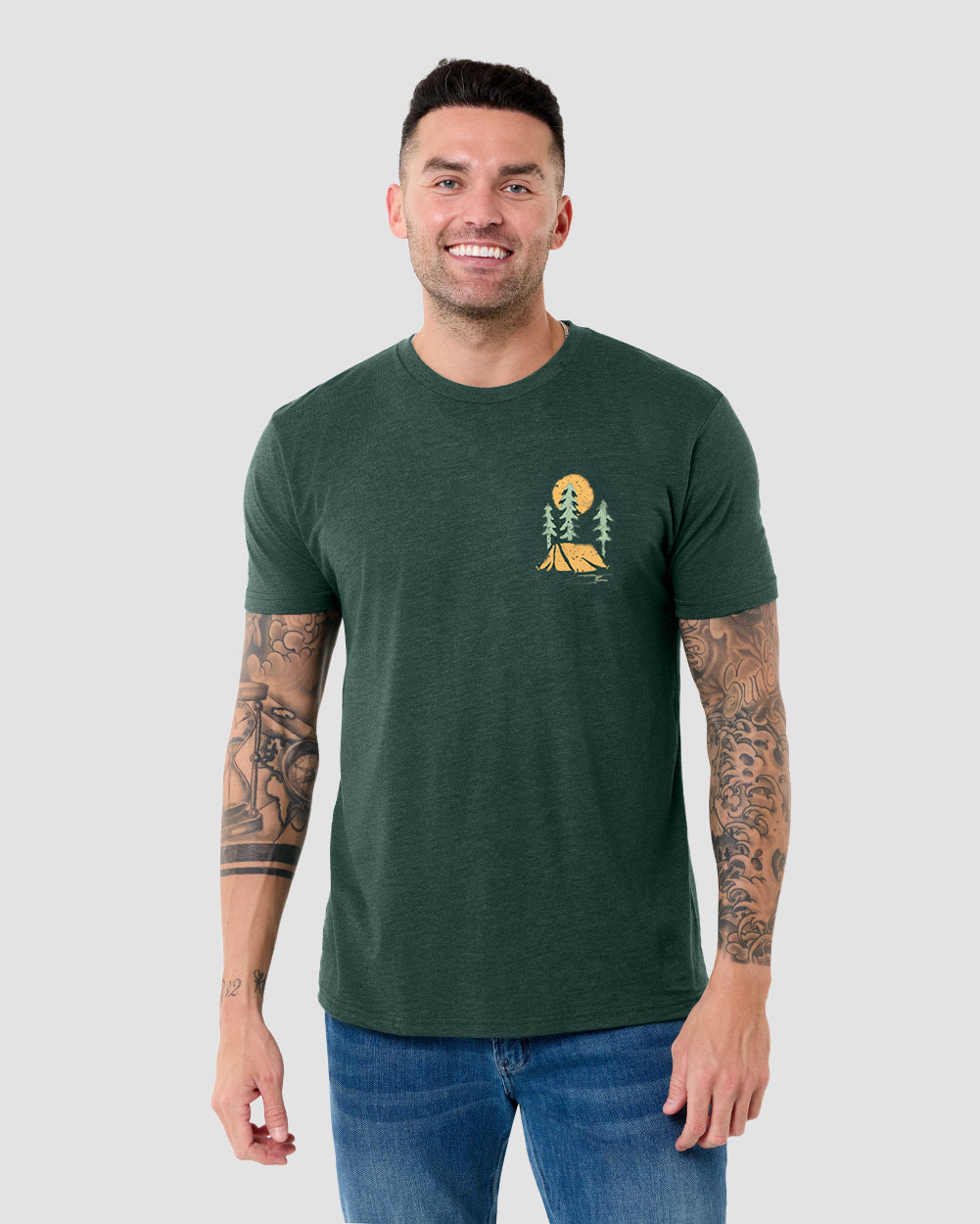 Evergreen Tee-Heather Forest Green-Regular-Front--Model---L