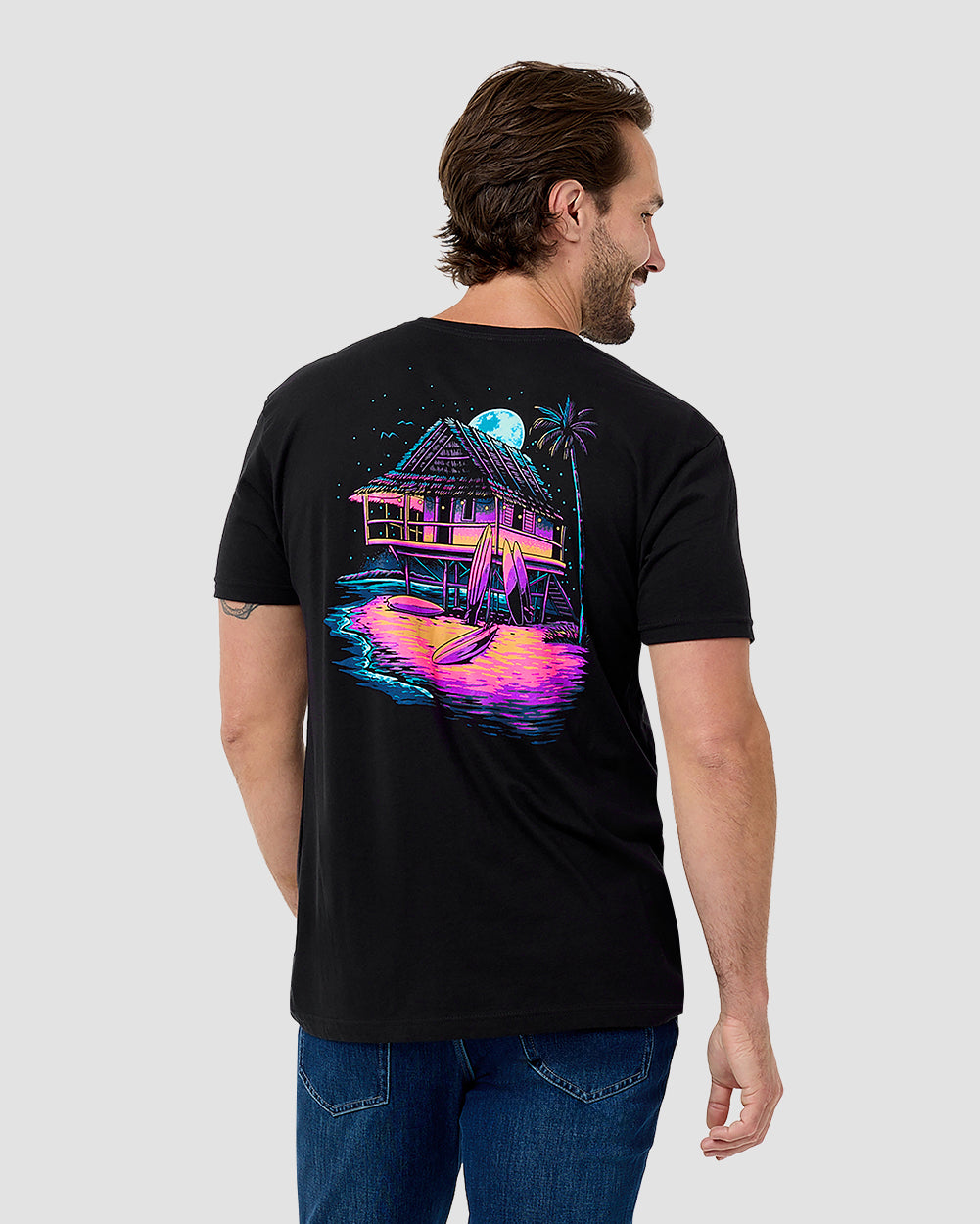 Moonlit Bungalow Tee-Black-Regular-Back--Model---L