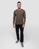 Long Sleeve Henley Tee - Non-Branded-Brown-Regular-Full--Model---L