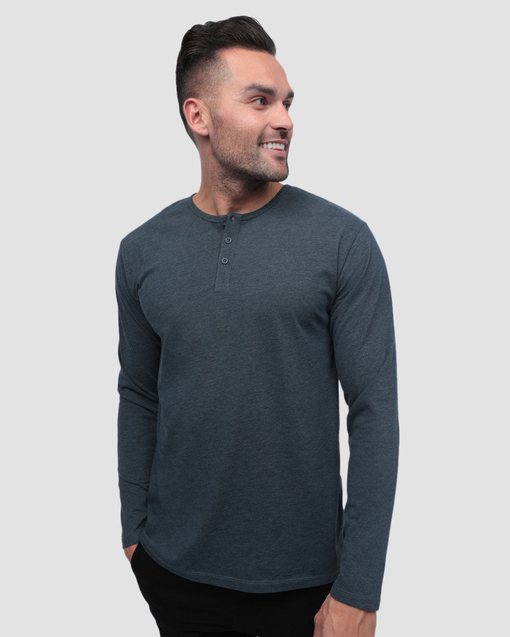 Long Sleeve Henley Tee - Non-Branded-Navy-Regular-Front--Model---L