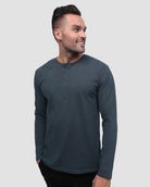 Long Sleeve Henley Tee - Non-Branded-Navy-Regular-Front--Model---L