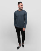 Long Sleeve Henley Tee - Non-Branded-Navy-Regular-Full--Model---L