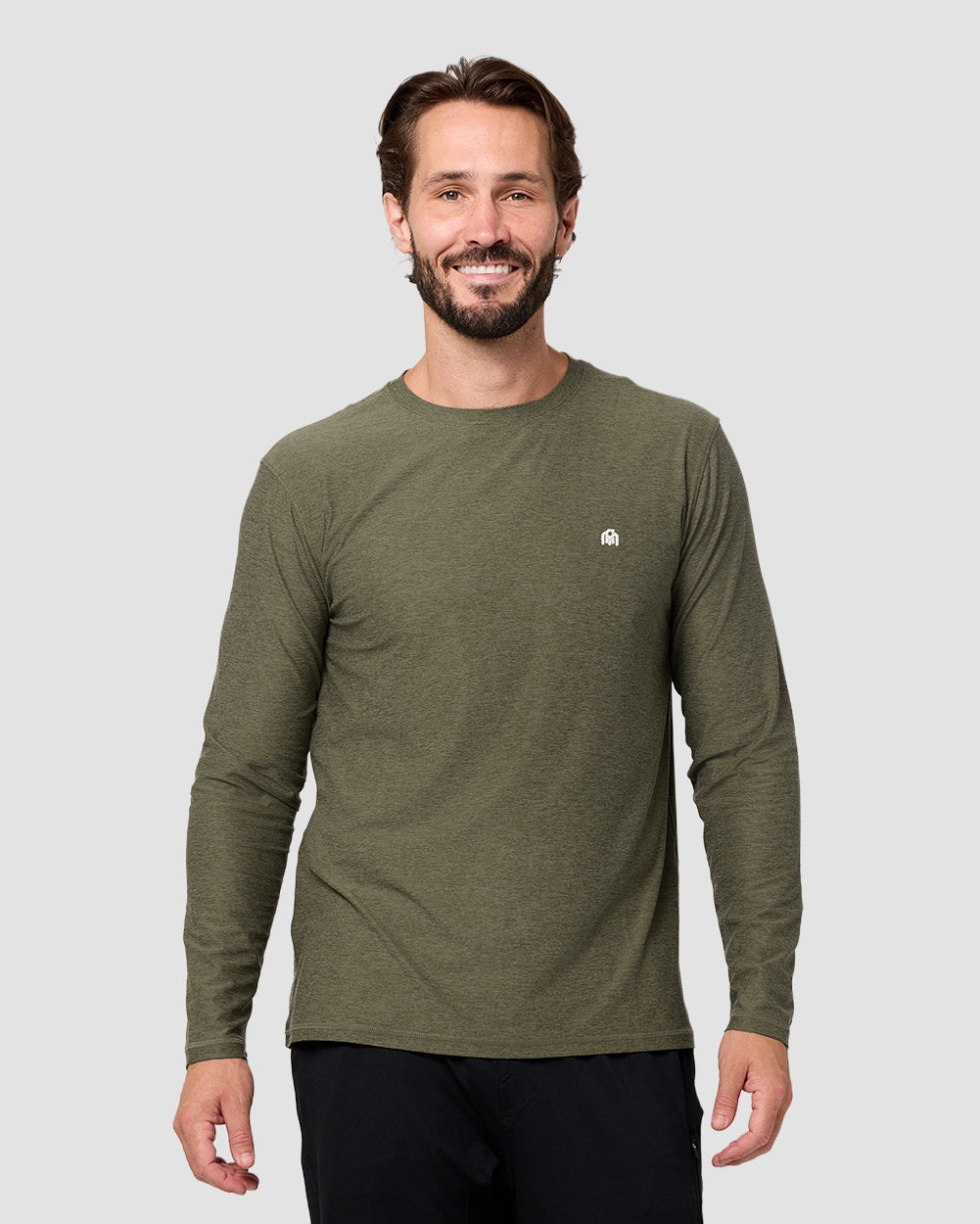 Long Sleeve Active Tee - Branded-Olive Green-Regular-Front--Model---L